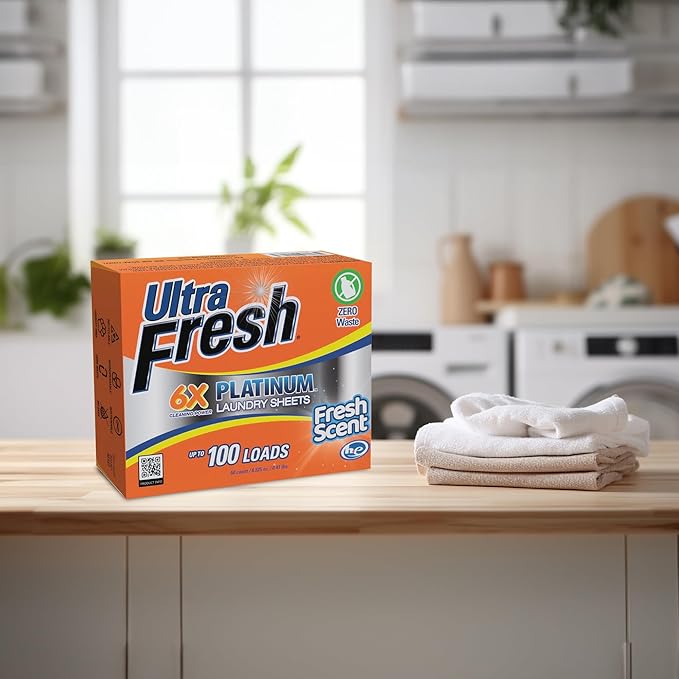 Ultra Fresh Platinum 4 Pack Laundry Soap Detergent Sheets, Ultra Concentrated, Stain Fighting, Fresh Scent, 400 Loads