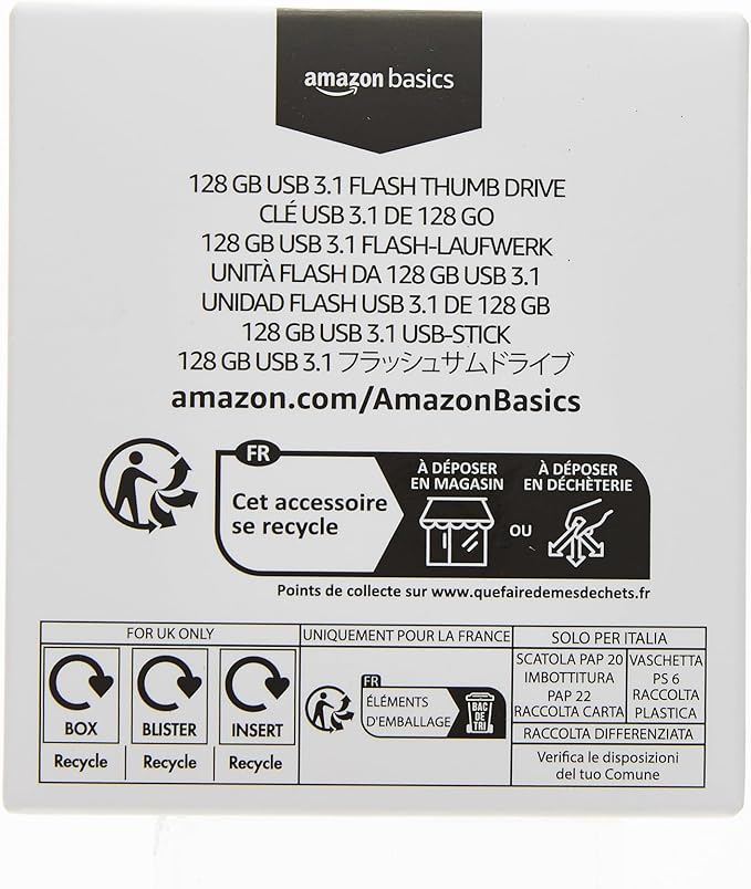 Amazon Basics 128 GB Ultra Fast USB 3.1 Flash Drive, Retractable, High-Speed Data Transfer Storage Device, Black