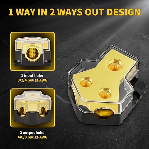 Bolipoeq 12V Power Distribution Block Car Audio 2 Way 0/2/4 Gauge in 4/6/8 Gauge Out, Premium Ground Distribution Block 12 Volt Amp Distribution Block Splitter for Automotive Car Marine Boat (4 Pack)