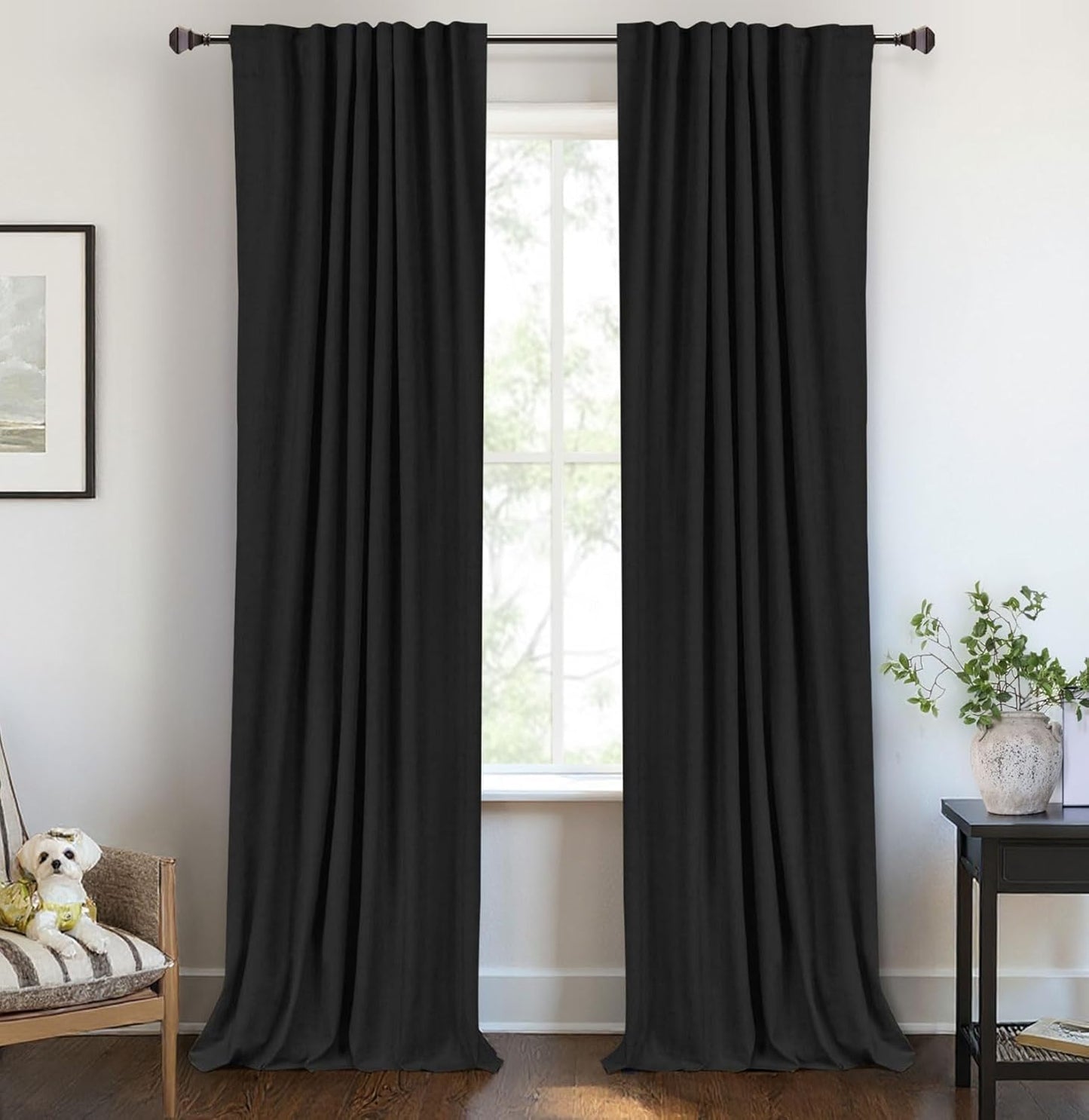 Skiennix Blackout Curtains - 100% Blackout Linen Drapes, Thermal Insulated, 2 Panels Set, 50" W x 96" L, Black