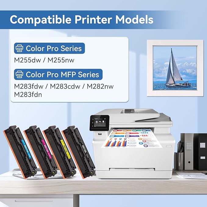 MYTONER 206A Toner Cartridges 4 Pack (with Chip) Compatible Replacement for HP 206A 206X for Color LaserJet Pro MFP M283fdw M283cdw M283fdn Pro M255dw M255nw M283 M255 Printer W2110A High Yield Ink