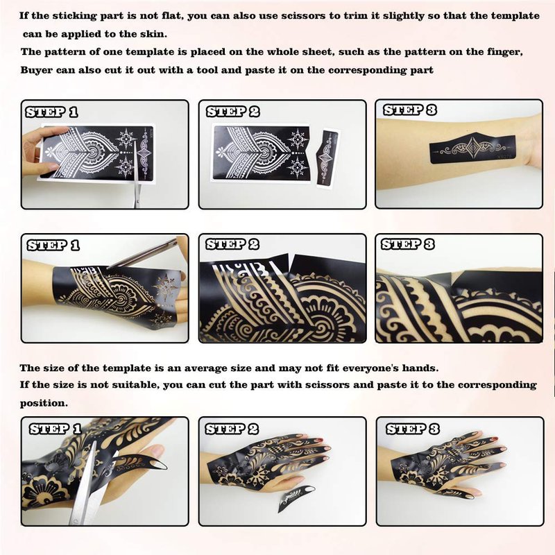 Xmasir Pack of 24 Sheets Temporary Tattoo Templates,Self-Adhesive Henna Indian Arabian Temporary Tattoo Sticker for Body Paint