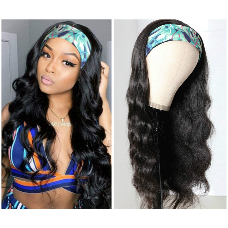 Headband Wigs for Black Women Human Hair Body Wave Headband Wig Human Hair 9A Brazilian Virgin Hair None Lace Front Wigs Human Hair Wear and Go Glueless Half Wigs 150% Density (14" Headband wigs)