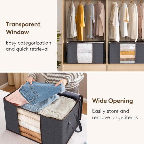 Lifewit 90L Clothes Storage Bins - 4 Pack Foldable Bags with Zippers & Clear Window for Easy Organization