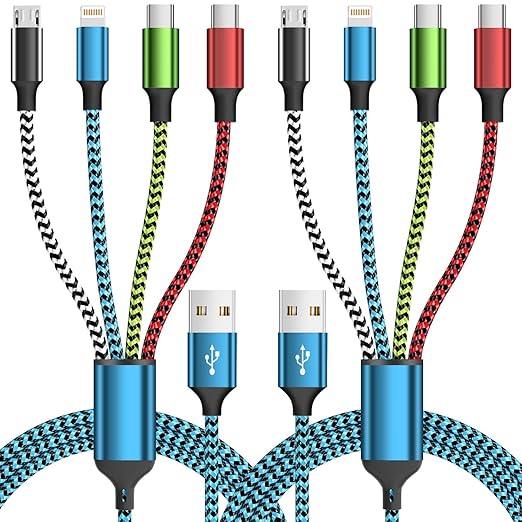 Jogrytece Dual Type C Port Multi Charging Cable, 4 in 1 Braided Charging Cables for All Device, Travel Cruise Essentials Multiple Charger USB Cable for iPhone 17-8/ Android/Galaxy/Pad and Mor