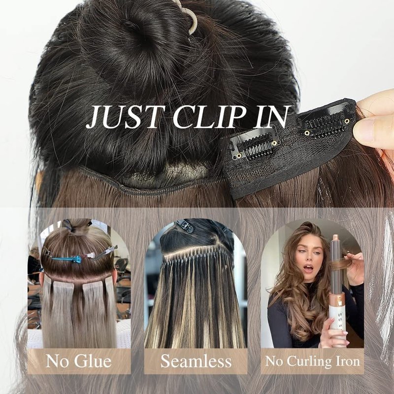 Human Hair Clip-In Extensions - Ombre Chocolate Brown to Caramel Blonde | 14" 70G V-Shape Balayage with 5 Secure Clips