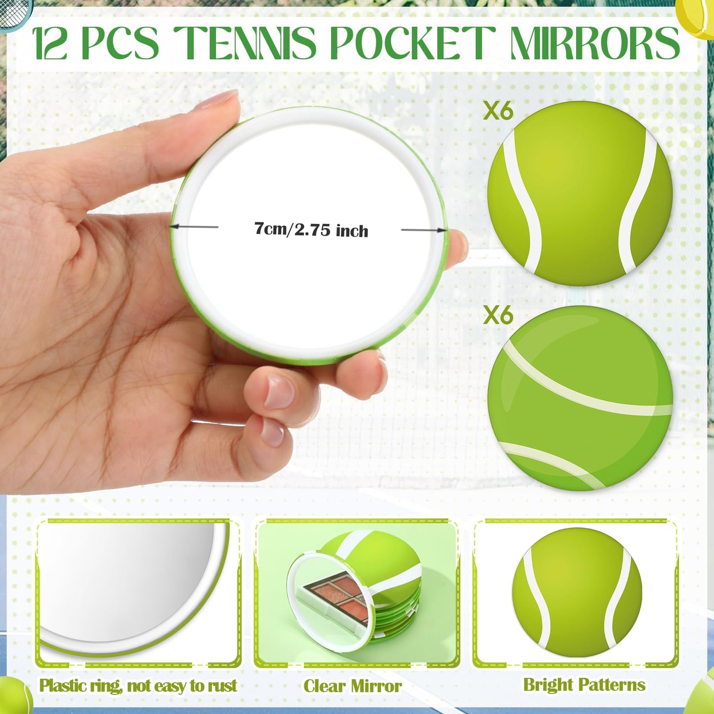 Kacctyen 24 Pcs Tennis Gifts Bulk for Women Tennis Lovers Canvas Makeup Bags Compact Mirrors Accessories Team Gifts Bulk for Coach Birthday Back to School Party Favors