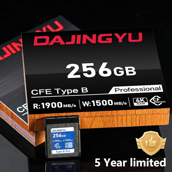 DAJINGYU 256GB CFexpress Type B Memory Card Up to 1900/1500 MB/s Read/Write- Shooting Video and Photo 4K/120P RAW Compatible with Nikon Canon panasonic Fujifilm Camera