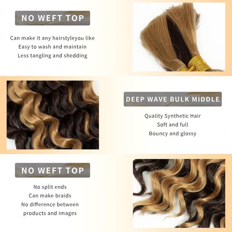 Cklikeb Braiding Human Hair 100g 20 Inch Color P4/27 Deep Water Wave Bulk Human Hair for Braiding No Weft Brazilian Virgin Deep Curly Human Hair Extensions for Boho Braids P4/27 Color, 20 inch,100g)