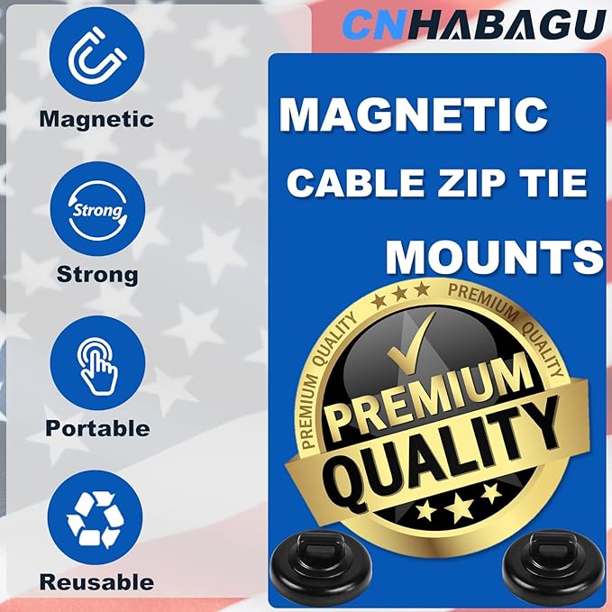 CNHABAGU Magnet Zip Tie Mount Magnetic Zip Ties Mount Base Holder Multipurpose Wire Cable Holder Mount Wire Clips Management for Home Office Marine Electrical Wiring (D23 10Pcs)