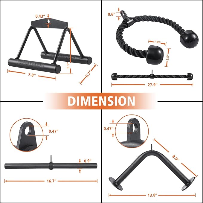 Workout Cable Machine Attachment for Home Gym, SERTT LAT Pulldown Attachments, Cable Accessories for Weight Training, Straight Pull Down Bar, Tricep Rope, Double D Row Handle, V-Shaped Bar