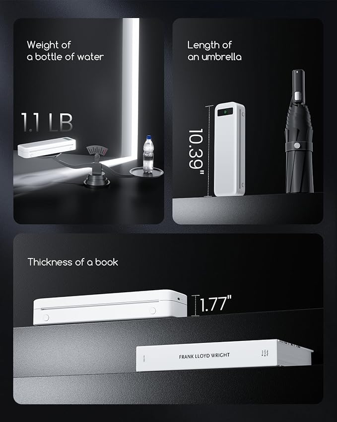 TATTMUSE Portable Thermal Printer, Bluetooth Printers Wireless for Travel Home Use, Mini Compact Printer