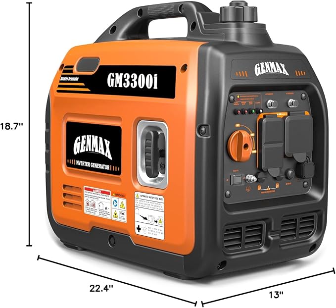 GENMAX Portable Generator，3300W Ultra-Quiet Gas Engine, EPA Compliant, Eco-Mode Feature, Ultra Lightweight for Backup Home Use & Camping (GM3300i)