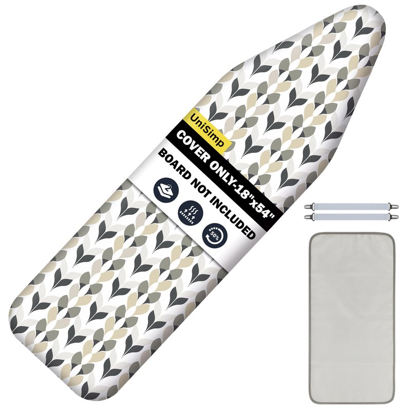 UniSimp Ironing Board Cover and Pad 18"x54" Extra Thick Natural Cotton, Scorch & Stain Resistant Iron Board Cover, Extra Large Iron Board Cover with Fasteners Heavy Duty Heatproof Elastic Edge Foliage