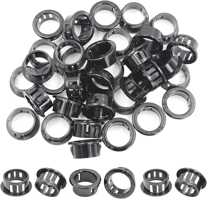EASYEAH 3/4"(19mm) Black Snap-in Knockout Insulating Bushing Grommets, Plastic Cable Hole Grommets for Wiring, Round Nylon Snap in Locking Electrical Wire Cord Hose & Tubing Bushings Grommets, 35pcs