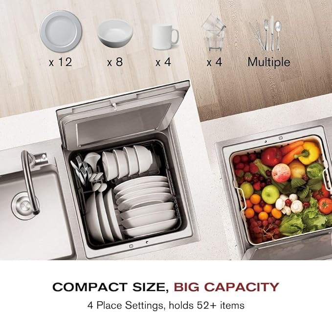 FOTILE SD2F-P5 3-in-1 In-Sink Dishwasher & Kitchen Sink Combo with 360° Cleaning, Produce Wash, Child Lock, Energy Efficient for Space-Saving Hygienic Kitchen Solutions (Dishwasher on the Right)