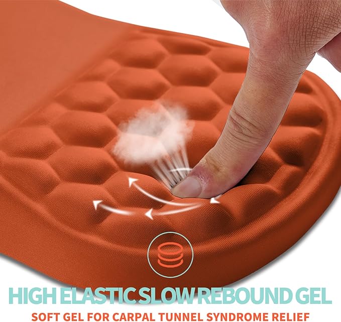 Kuosgm Ergonomic Mouse Pad Wrist Support with Memory Foam Massage Bulge, Carpal Tunnel Pain Relief Mousepad Wrist Rest for Mouse(12x8 inch, Orange)
