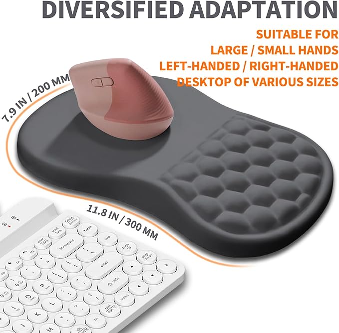 Armanza Ergonomic Joint Wrist Support Mouse Pad with Memory Foam Cushion Massage Bump, Carpal Tunnel Pain Relief Mousepad Slope Design for Wrist Rest, 11.8x7.9 in, DimGray