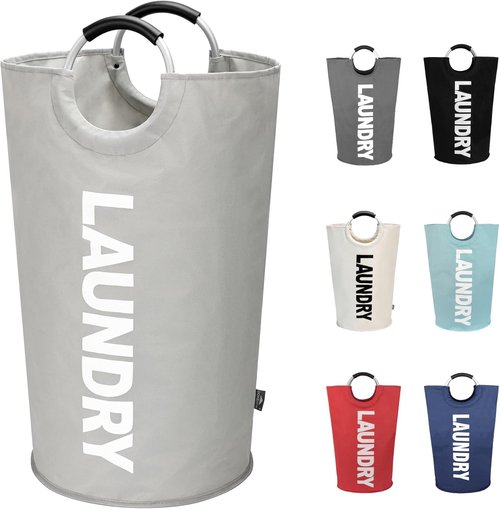 DOKEHOM 90L Large Laundry Basket - Collapsible Freestanding Hamper in Grey for Easy Storage