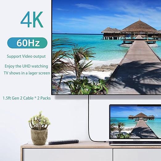 SUMPK 100W Short USB C Cable 3.1 Right Angle [1.5FT 2 Packs], 5A Fast Charging, 10GBbps High Speed Data E-Marker Chip Cords, 4K@60Hz Video Display
