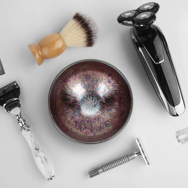 Ceramic Shaving Bowl for Men - Jian Zhan Glaze Wet Shave Mug | Purple Lathering Bowl