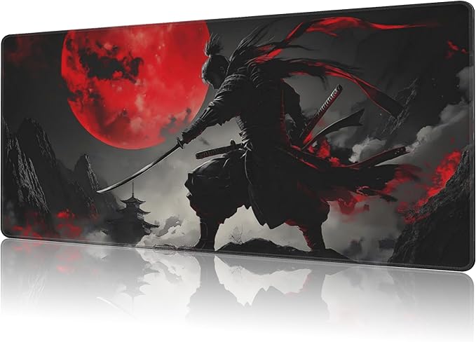 NIYLYNSYN Mouse Pad Large Anime Samurai Non-Slip Gaming Desk Mat with Stitched Edge Laptop Keyboard Desk Pad for Work Home Gaming (35.4 x 15.7 Inches)