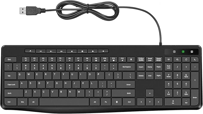 Virfour Wired Keyboard,Quiet Keyboard, Multimedia USB Computer Keyboard, Silent Keyboardwith Low Profile Chiclet Keys,Large Number Pad,Spill-Resistant,Anti-Wear Letters,Full Size for Laptop,Desktop