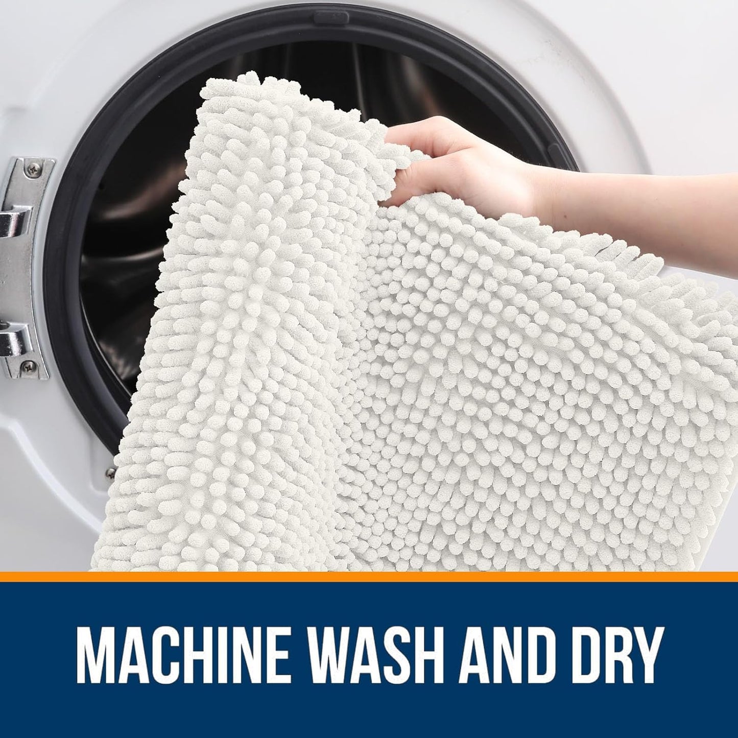 OLANLY Bathroom Runner Rugs - Extra Soft Chenille Bath Mats | Quick Dry, Machine Washable, 47x24, Ivory