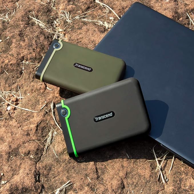 Transcend StoreJet 1TB Rugged External Hard Drive, USB3.1(5Gbps) Portable HDD w/One Touch Auto-Backup Button/Anti-Shock Resistant/Compact&Lightweight/Lightning-Fast Speeds, Iron Gray - TS1TSJ25M3S