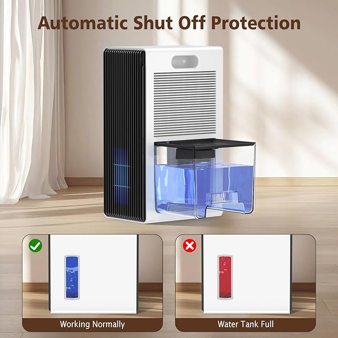 NineSky Dehumidifier, 95 OZ Dehumidifiers for Home,(1100 sq.ft) Dehumidifiers for Basement Bathroom Bedroom with Auto Shut Off, Switchable 7 Colors Light (White)