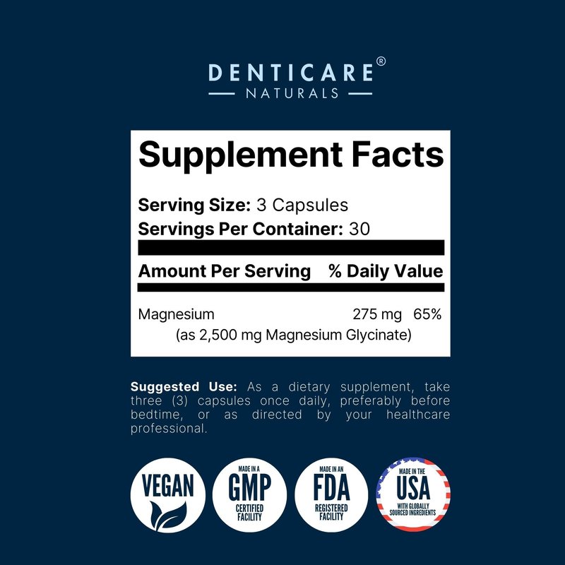 BiteGuard - Calms Jaw for Teeth Grinding & Bruxism Relief - (Vegan Safe, Non-GMO) 90 Capsules, Pure Magnesium for Bruxism Supplement by Denticare Naturals