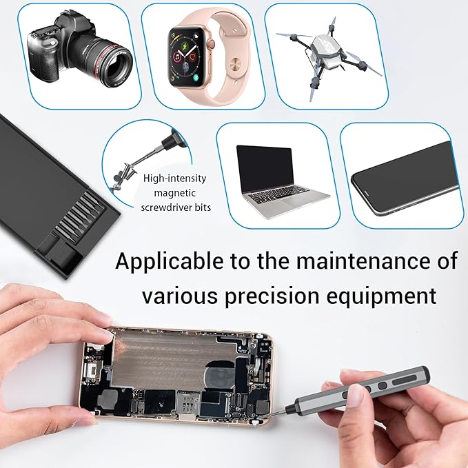68 in 1 Mini Electric Screwdriver Set for Phone Watch Electronics PC Glasses repair tool kit, Magnetic precision bits, 5 Adjustable Torque, LED lights, Cordless Portable Rechargeable Type-C high power