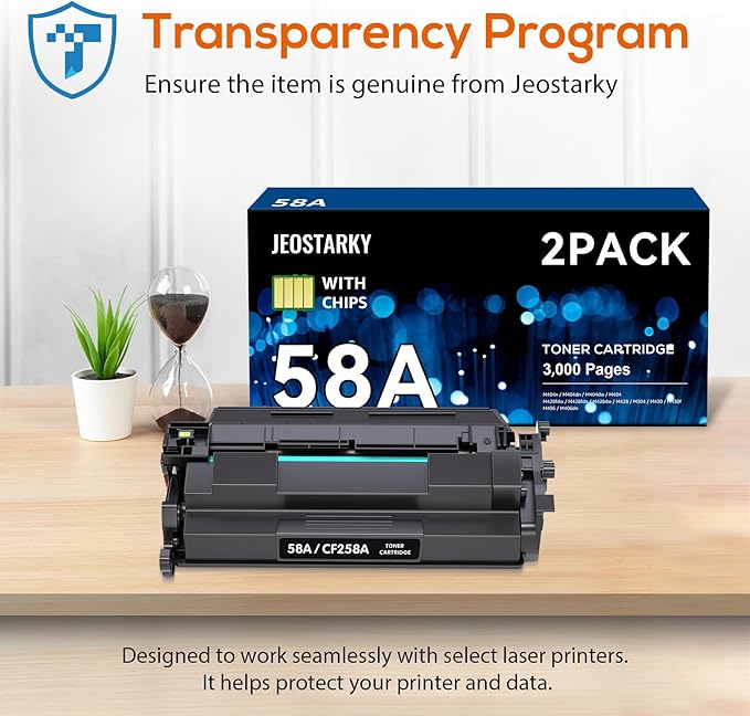 Jeostarky Compatible 58a hp Toner Cartridge Replacement for HP 58A CF258A 58X CF258X (with chip) Toner Cartridge for LaserJet Pro MFP M428fdw M404n M428fdn M404dn M430 Printer(2 Black)
