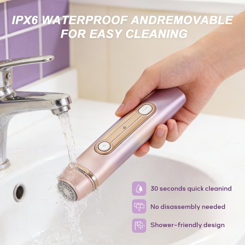 Bikini Trimmer for Women, 2-in-1 Waterproof & Cordless Dual Head Electric Razors, Painless Electric Shaver for Women, Wet/Dry Lady Shaver for Bikini Line, Face, Underarm & Legs,Purple