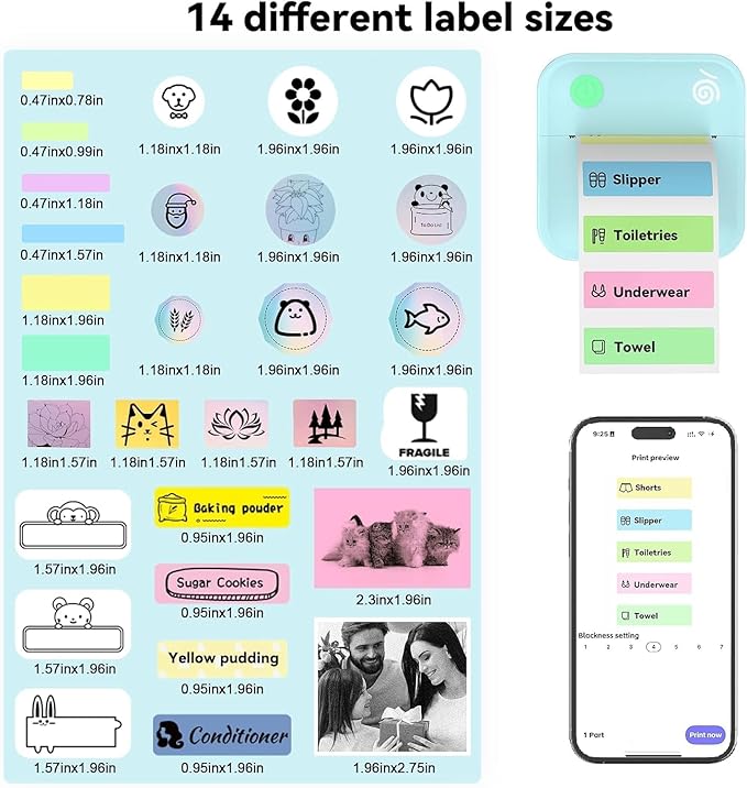 lopevi Label Maker Machine - Portable Bluetooth Mini Label Printer - Smartphone Handheld Thermal Sticker Small Labeler Multiple Templates Font Icon Inkless Custom Label for Home Kids School Items