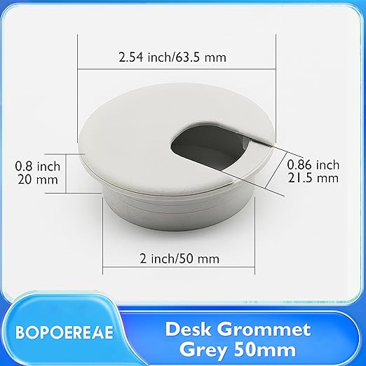 BOPOREAE Desk Grommet 2" (50 mm), Desk Cord Hole Cover, Cable Grommet ABS Plastic, Desk Hole Grommet for Office and Home Table Cable, Detachable Cable Cord Organizer (Light Grey 4 Pcs)