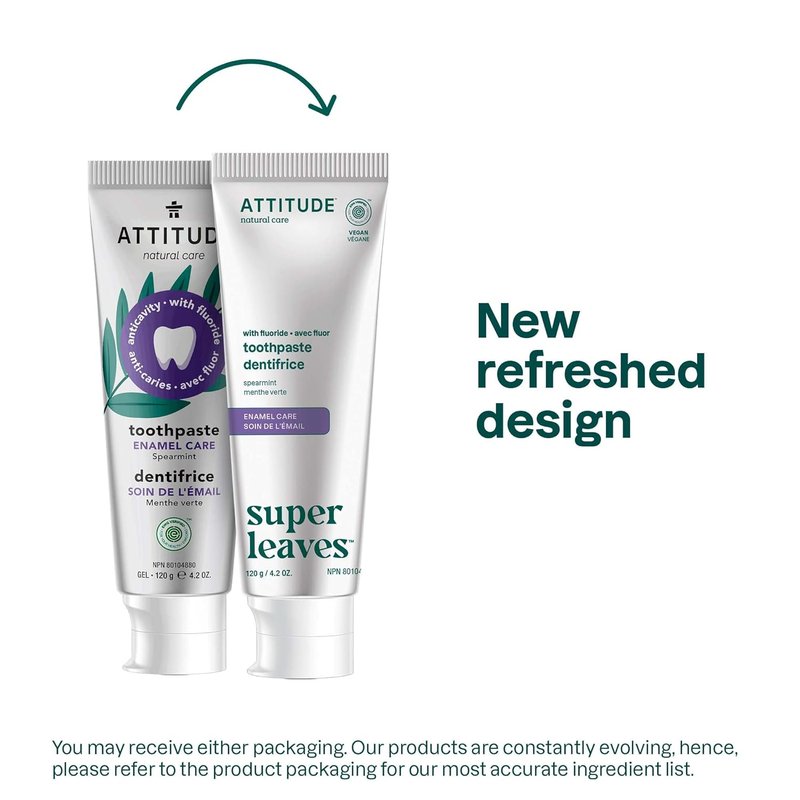 Attitude Enamel Repair Toothpaste - Fluoride & Spearmint Flavor | Vegan, EWG Verified, 4.2 Oz