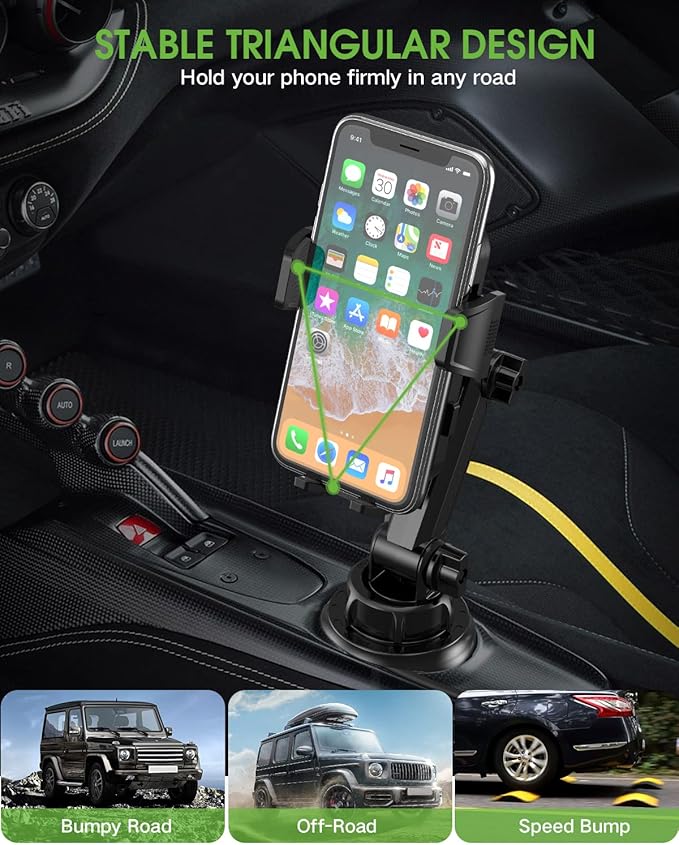 EOCAHO 2025 Upgraded Cup Phone Holder for Car, Universal No Shaking Cup Holder Phone Mount with Expandable Base for Car Truck, Adjustable Holders,Compatible with iPhone Samsung All Phones: 1 Pack
