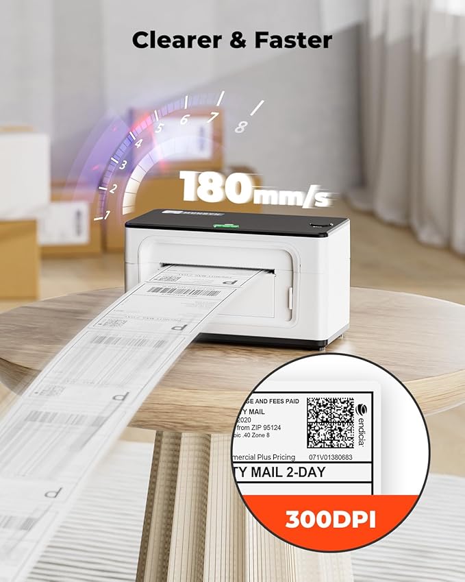 MUNBYN Bluetooth Thermal Label Printer 941BP, Wireless 300DPI 4x6 Shipping Label Printer for Small Business Compatible with Windows, Mac, iPhone, Android, PC, Amazon, Shopify, Etsy, USPS (White)