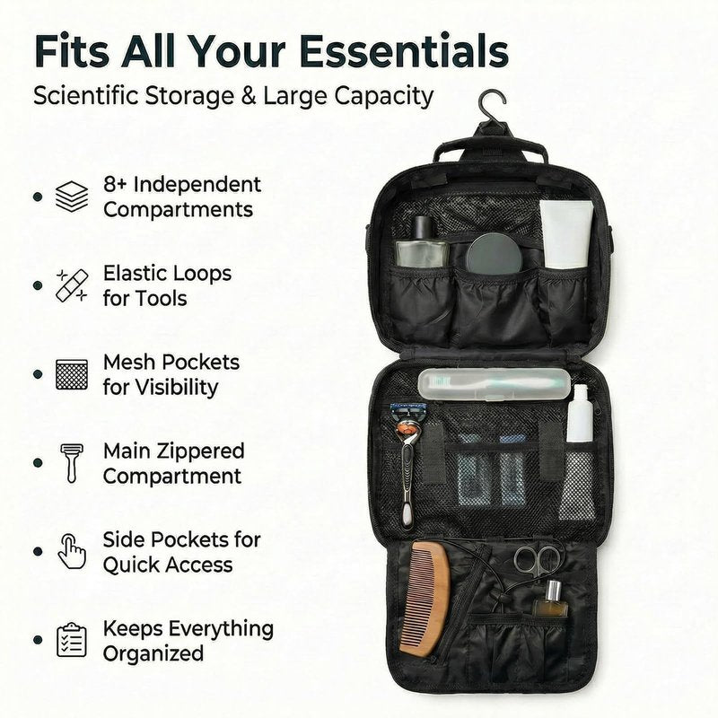 GVCELS Mens Toiletry Travel Bag Tactical Toiletry Bag for Men Bathroom Dopp Kit Hanging Travel Toiletry Bag for Men Shaving Hygiene Bag Travel Toiletry Organizer Short Trips Bag, Black