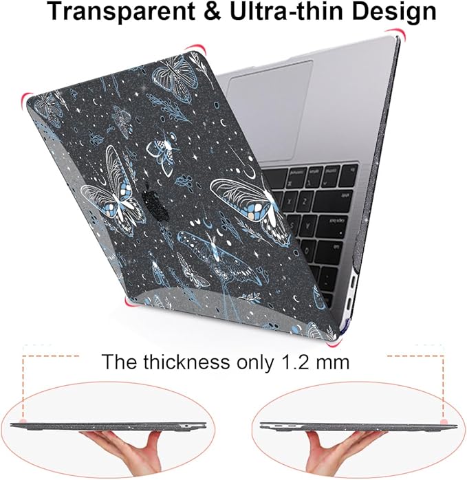 LCMOCICO for MacBook Air 13 inch Case 2021 2020 2019 2018 Release M1 A2337 A2179 A1932, Glitter Black Pritned Pattern Hard Case Cover for Mac Air 13 M1 Retina Display with Touch ID, Butterfly Sky