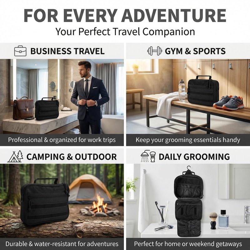 VELVEBAG ﻿Tactical Toiletry Bag for Men, Mens Toiletry Travel Bag, Hanging Dopp Kit Waterproof TravelShaving Hygiene Bag, Bathroom Multi-pocket Organizer, for Short Trips, Camping & Gym, Black