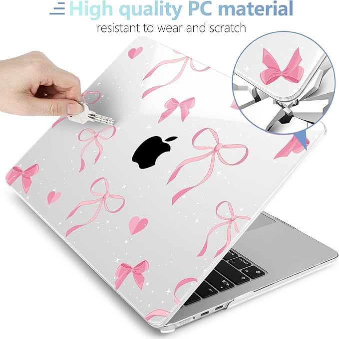 MEEgoodo Case for M5/M4/M3/M2 MacBook Air 13 inch Case 2026 2025 2024 2022, Fit Model A3449/A3240/A3113/A2681, Laptop Hard Shell Compatible with MacBook Air 13.6-inch, Pink Ribbons Bows