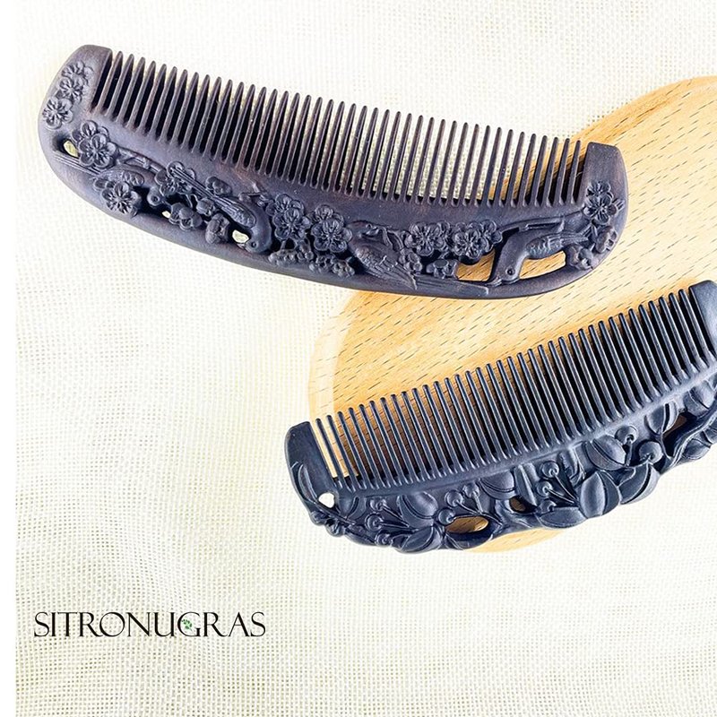 Natural Hair Comb - Black Sandalwood Fine Tooth Wooden Comb | Anti-Static, Handmade, Gift Box Included