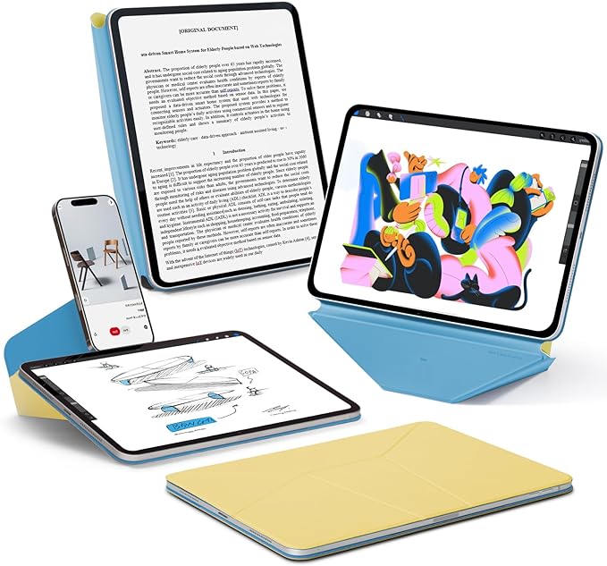MOFT Dynamic Folio Case for iPad Pro 12.9" (6th 2022 | 5th 2021 | 4th 2020), Slim Magnetic Stand Case with 20+ Viewing Angles, Auto Wake/Sleep, Ultra Thin, Panna Cotta x Faded Jeans