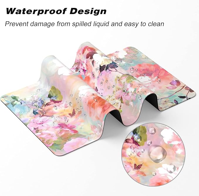 Atufsuat Extended Gaming Mouse Pad, XXL Large Desk Pad 30 x 14 Inch, Big Computer Keyboard Mousepad, Waterproof Mouse Mat with Stitched Edges and Non-Slip Base for Women Office Gaming, Flower