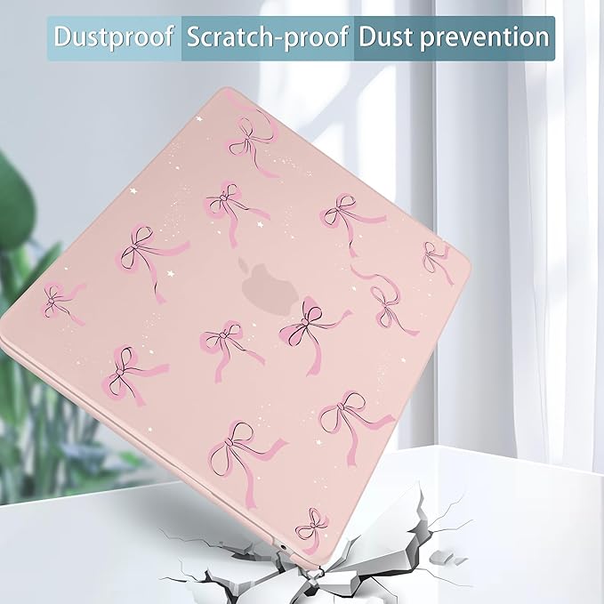 May Chen Case for MacBook Air 13/13.6 inch M5 A3449 M4 A3240 M3 A3113 M2 A2681, 2026 2025 2024-2022, Plastic Hard Shell with Keyboard Cover & Screec Protector, Chalk Pink Bow