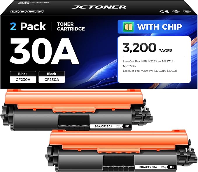 JCTONER 30A Toner Cartridge 2-Pack Replacement for HP 30A CF230A 30X CF230X Ink