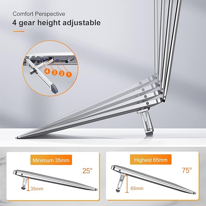 nediea Laptop Risers for Desk, 4 Adjustable Heights Laptop Stand, Keyboard Riser, Ergonomic Laptops Feet for Desk, Compatible with MacBook Air Pro, with Dell, with HP, More 10-15.6” Laptops