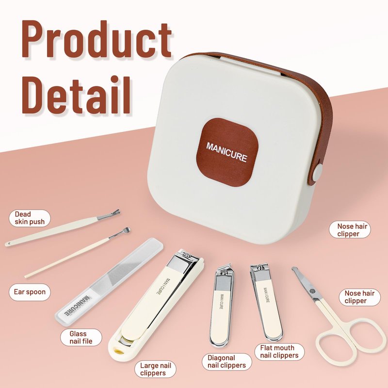 SHANCHAHUA Nail Clipper Set for Men and Women, 7 Pcs Toenail Clippers, Stainless Steel Fingernail Clipper, and Travel Case Manicure Set, Gift Ideas (Beige)